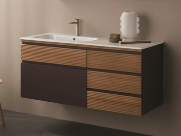 ROOF - Single wall-mounted linden vanity unit with integrated washbasin by Gaia Mobili - view 2